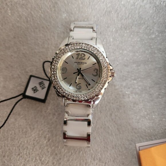 Akribos XXIV Genuine Ceramic Quartz Movement Womens Watch AK514WT - Picture 3 of 9